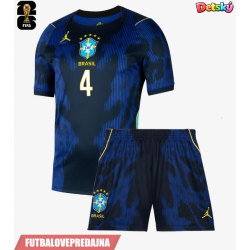 Lacne Dětský Futbalové dres Brazília Marquinhos #4 MS 2026 Krátky Rukáv - Preč (+ trenírky)
